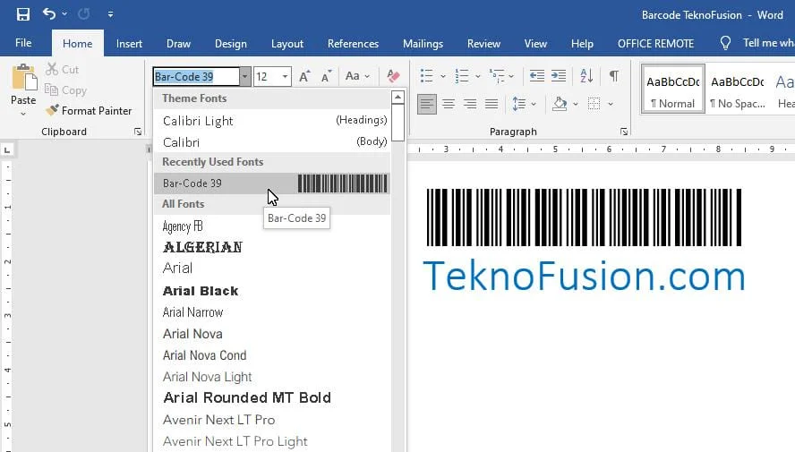 Barcode TeknoFusion Microsoft Word