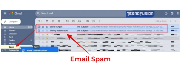 Cara tercepat adalah dengan memindahkan email spam dengan cara seret dan lepas ke Folder Spam di Gmail